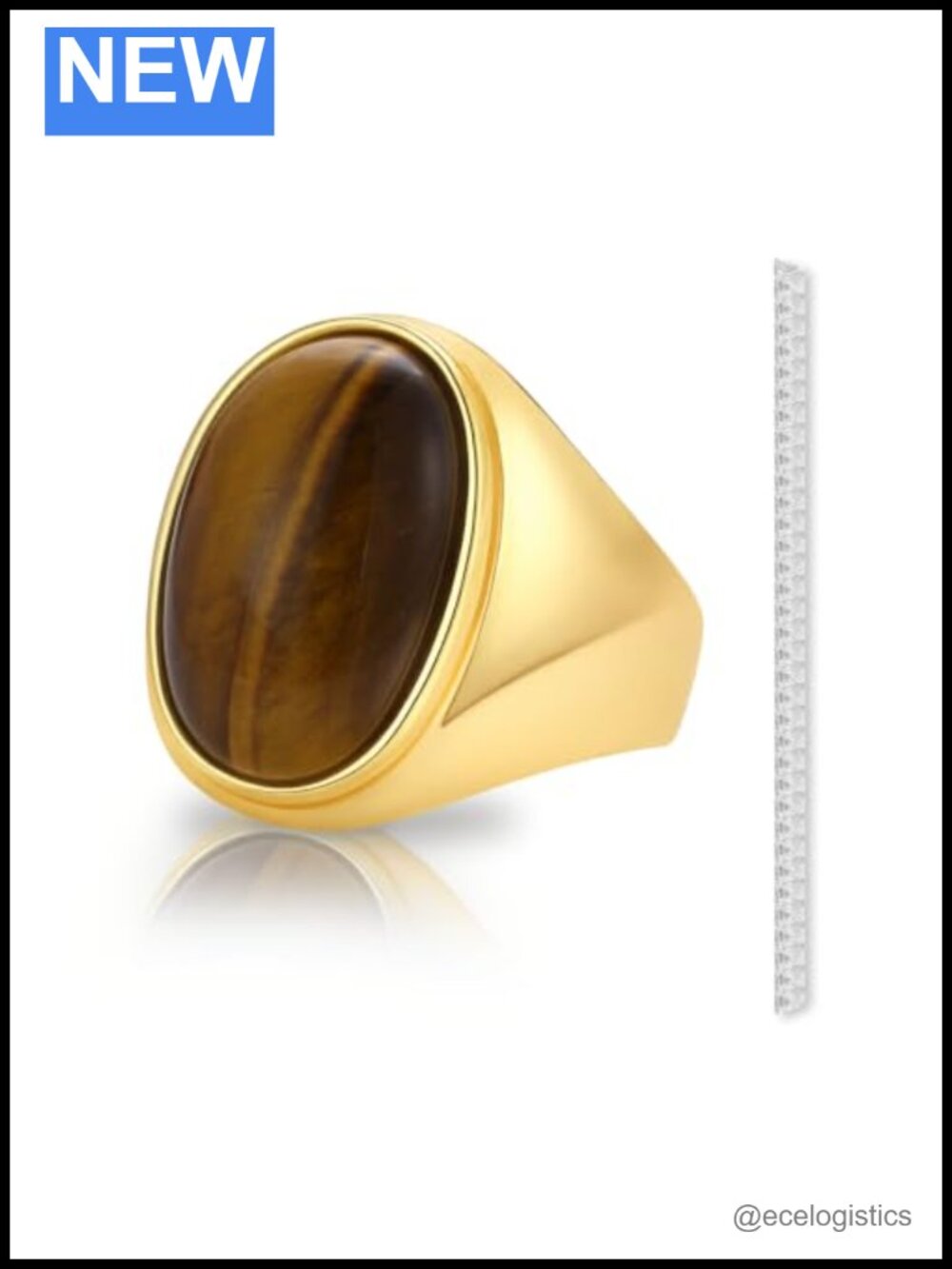 Gold Plated Tiger's Eye Solitaire Oval Statement Ring Adjustable